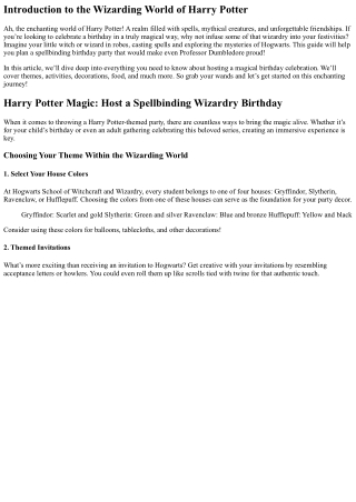 Harry Potter Magic: Host a Spellbinding Wizardry Birthday