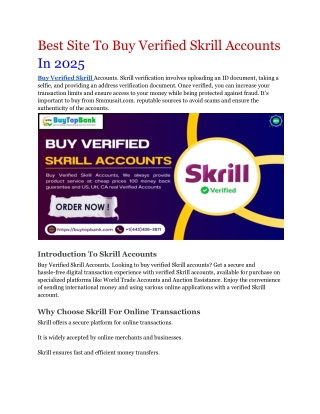 Best Site To Buy Verified Skrill Accounts In 2025