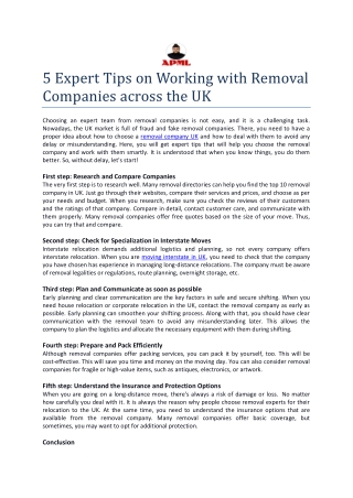 5 Expert Tips on Working with Removal Companies across the UK