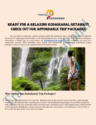 Book Kodaikanal Tour Packages | Travel 2 Kodaikanal