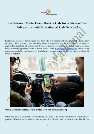 Kodaikanal Cab Service - Book Your Ride Today!
