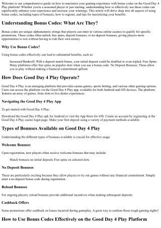 “How to Use Bonus Codes Effectively on the Good Day 4 Play Platform”