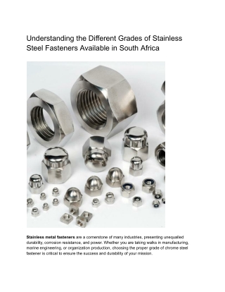 Understanding the Different Grades of Stainless Steel Fasteners Available in South Africa