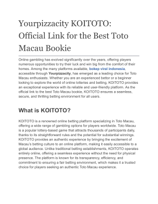 KOITOTO: Official Link for the Best Toto Macau Bookie ...