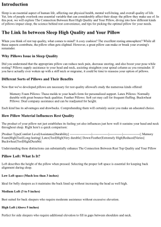 The Link In Between Sleep Top Quality and Your Pillow