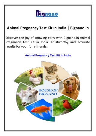 Animal Pregnancy Test Kit In India | Bignano.in