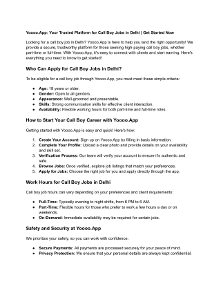 Yoooo.App: Your Trusted Platform for Call Boy Jobs in Delhi | Get Started Now