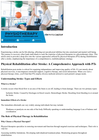 “Physical Rehabilitation after Stroke: A Comprehensive Approach with PTs”