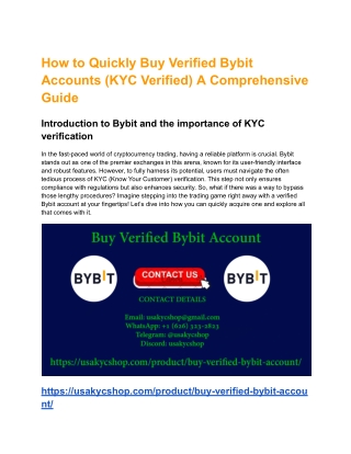 How to Quickly Buy Verified Bybit Accounts (KYC Verified) A Comprehensive Guide