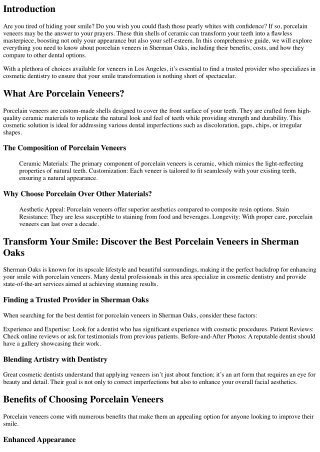 Transform Your Smile: Discover the Best Porcelain Veneers in Sherman Oaks