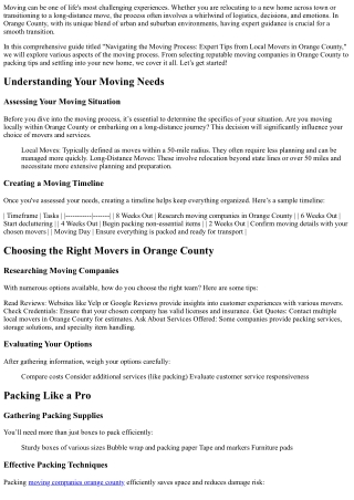Navigating the Moving Process: Expert Tips from Local Movers in Orange County