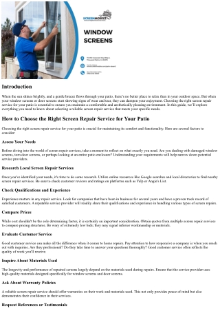 How to Choose the Right Screen Repair Service for Your Patio