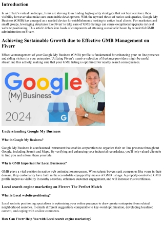 “Achieving Sustainable Growth by way of Effective GMB Management on Fiverr”
