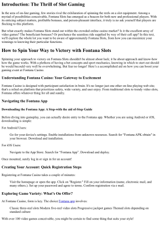 How to Spin Your Way to Victory with Fontana Slots