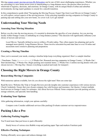 Navigating the Moving Process: Expert Tips from Local Movers in Orange County