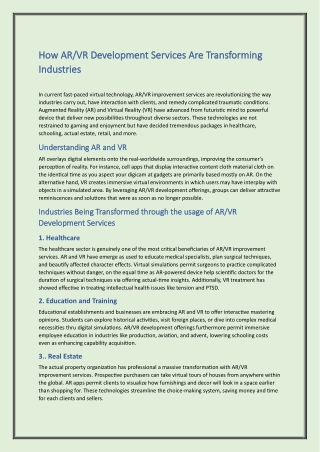 How AR/VR Development Services Are Transforming Industries