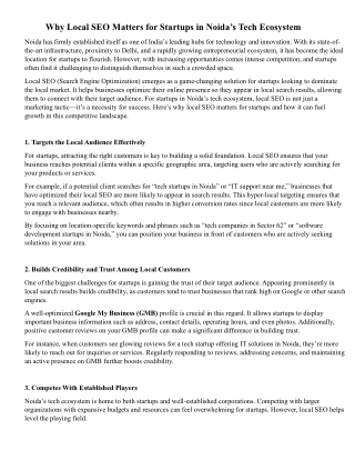 Why Local SEO Matters for Startups in Noida’s Tech Ecosystem