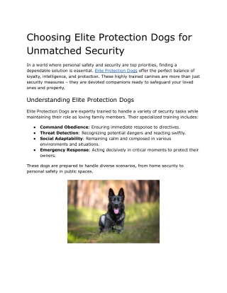Choosing Elite Protection Dogs for Unmatched Security