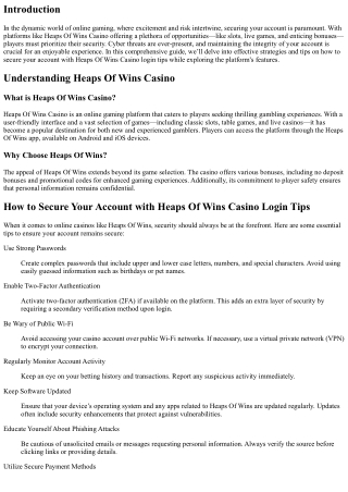 How to Secure Your Account with Heaps Of Wins Casino Login Tips