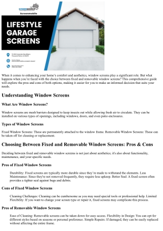 “Choosing Between Fixed and Removable Window Screens: Pros & Cons”