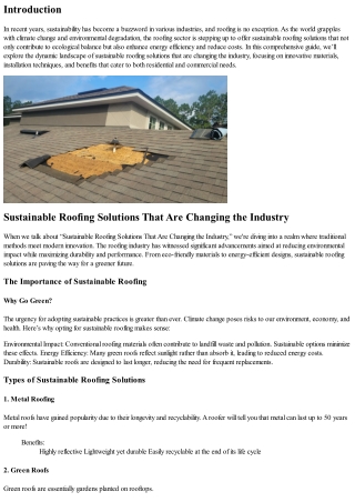 “Sustainable Roofing Solutions That Are Changing the Industry”