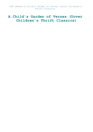 PDF eBooks A Child's Garden of Verses (Dover Children's Thrift Classics)
