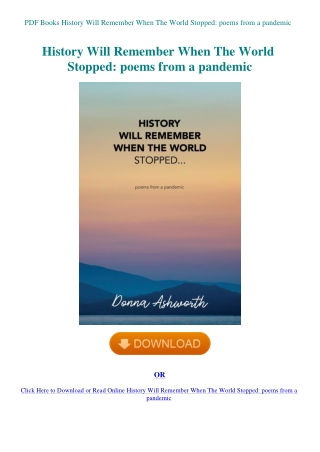 PDF Books History Will Remember When The World Stopped poems from a pandemic