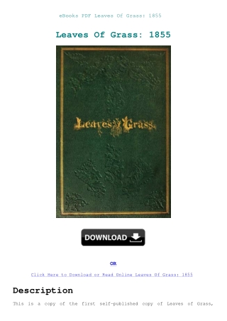 eBooks PDF Leaves Of Grass 1855