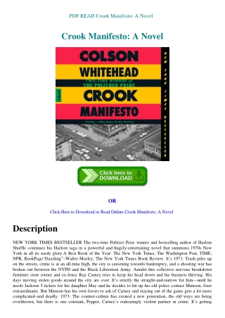 PDF READ Crook Manifesto A Novel