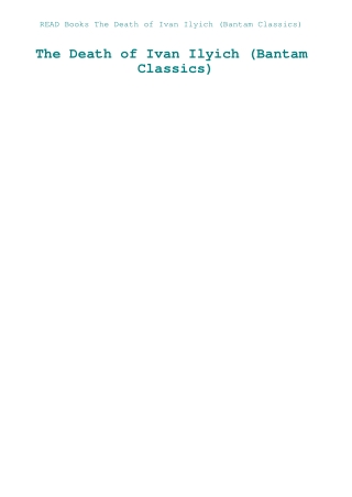 READ Books The Death of Ivan Ilyich (Bantam Classics)