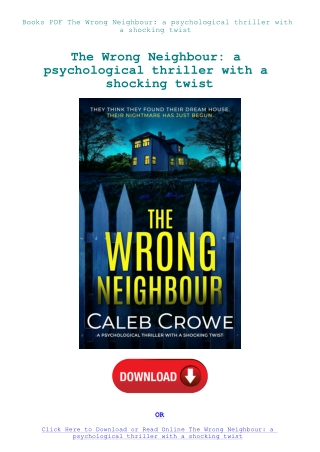 Books PDF The Wrong Neighbour a psychological thriller with a shocking twist