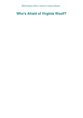 READ Books Who's Afraid of Virginia Woolf