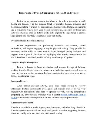 Importance of Protein Supplements for Health and Fitness