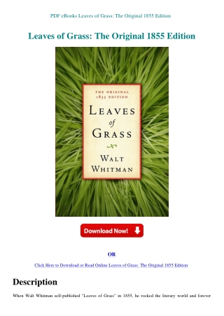 PDF eBooks Leaves of Grass The Original 1855 Edition
