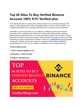 Top 26 Sites To Buy Verified Binance Account 100% KYC Verified plus