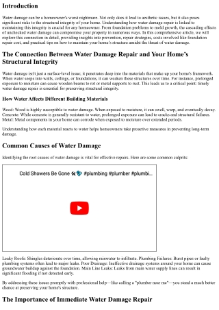 The Connection Between Water Damage Repair and Your Home’s Structural Integrity