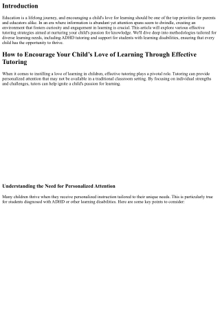 “How to Encourage Your Child’s Love of Learning Through Effective Tutoring”