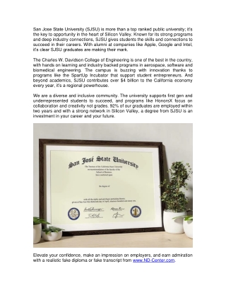 San Jose State University Fake Diploma Fake Degree
