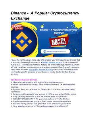 Binance -  A Popular Cryptocurrency Exchange
