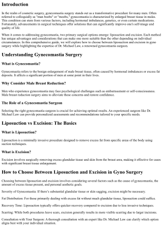 How to Choose Between Liposuction and Excision in Gyno Surgery