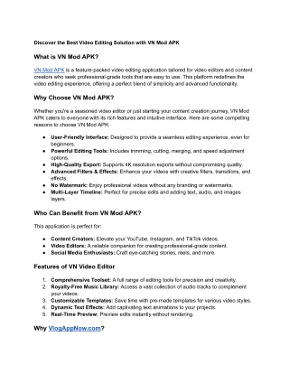 Discover the Best Video Editing Solution with VN Mod APK
