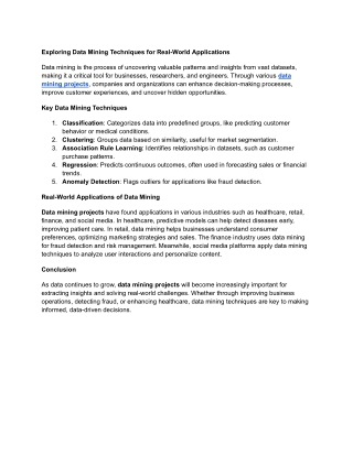 Exploring Data Mining Techniques for Real-World Applications