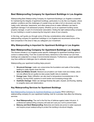 Best Waterproofing Company for Apartment Buildings Los Angeles