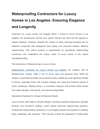 Waterproofing Contractor for Luxury homes Los Angeles article