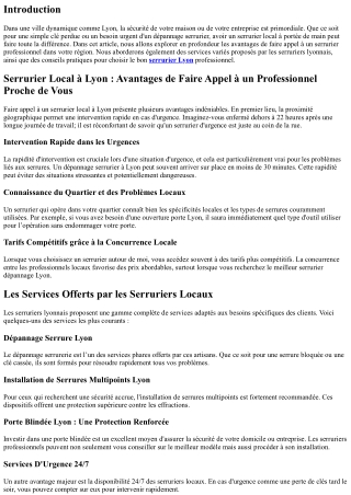 **Serrurier Local à Lyon : Avantages de Faire Appel à un Professionnel Proche de