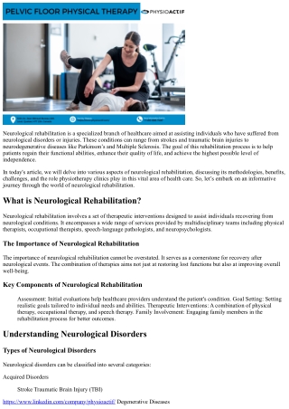 “Understanding Neurological Rehabilitation and its Impact on Recovery”