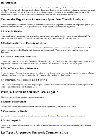 Gestion des Urgences en Serrurerie à Lyon : Nos Conseils Pratiques