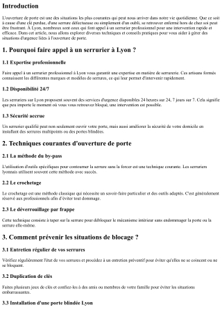 Ouverture de Porte à Lyon : Techniques et Conseils Pratiques