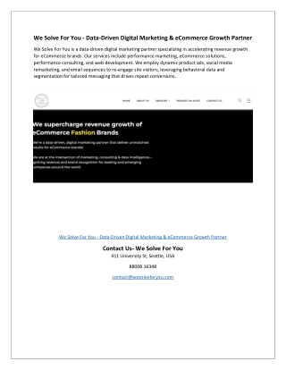 We Solve For You - Data-Driven Digital Marketing & eCommerce Growth Partner