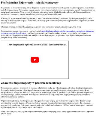 Fizjoterapia - Profesjonalna fizjoterapia - znaczenie fizjoterapeuty